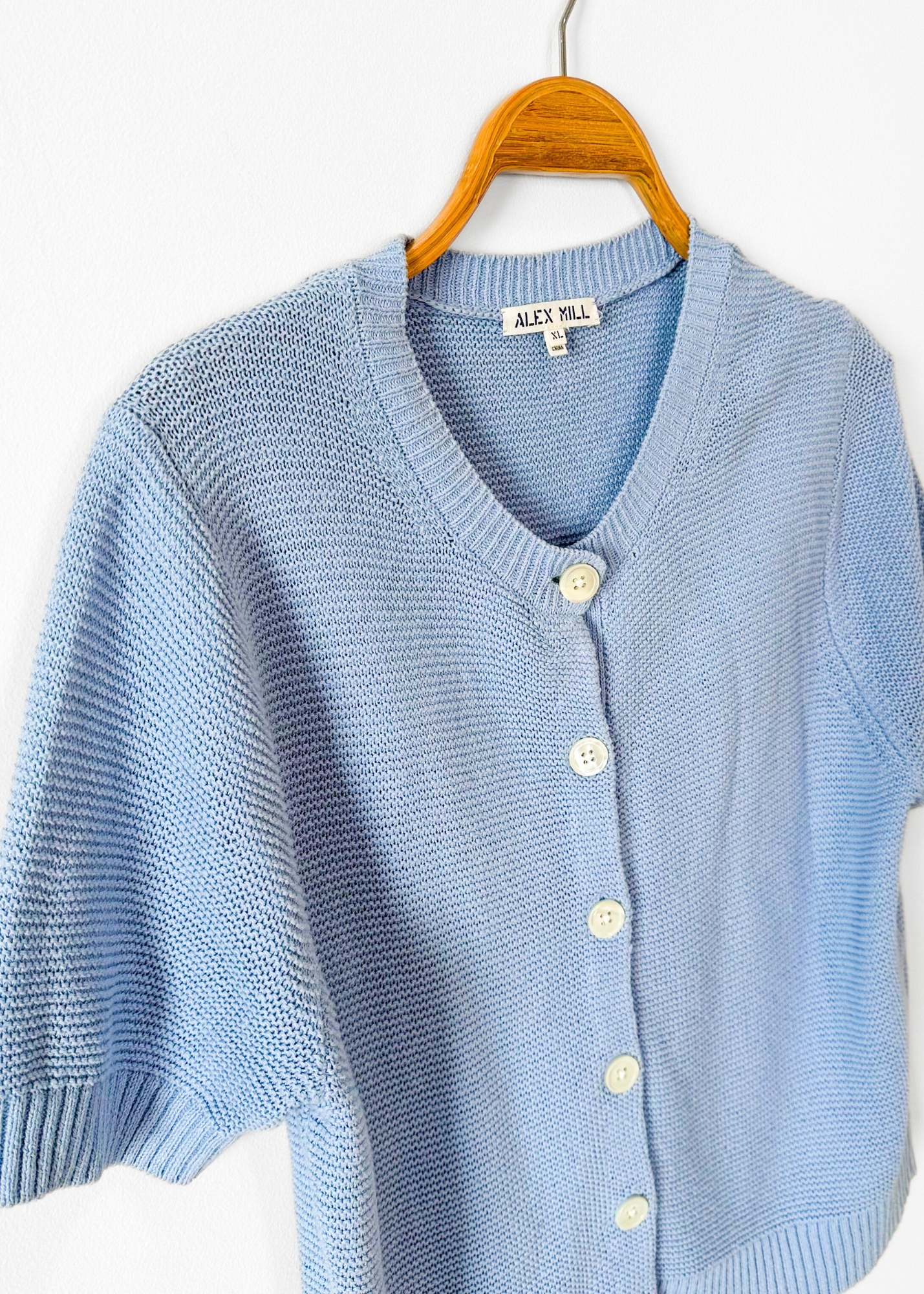 Alex Mill Elle Short Sleeve Knit Cardigan Sweater in Hydranga Blue (XL)