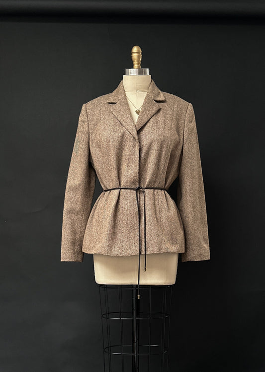 Vintage 90s First Issue Liz Claiborne Brown Tweed Belted Blazer (12)