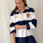 Vintage 90s 00s Polo Ralph Lauren Navy White Striped Crest Rugby Shirt (XL)