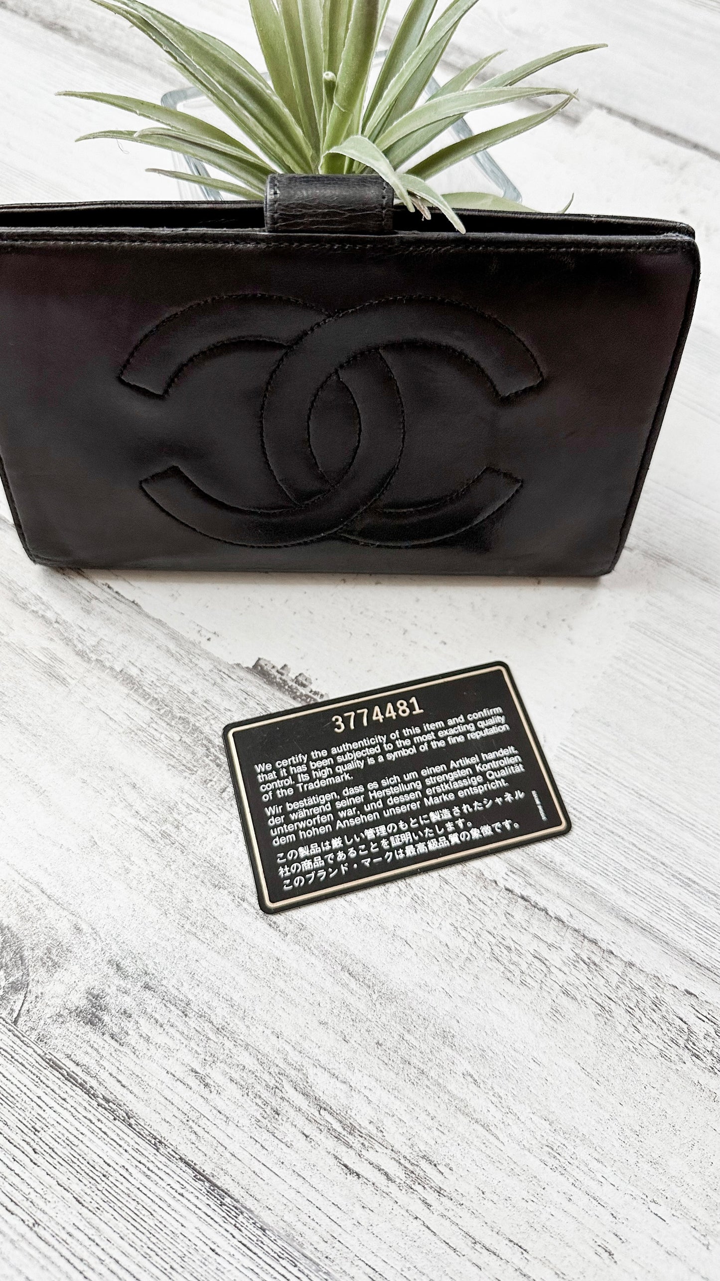 Vintage 2003 Chanel Black Lambskin Leather Bi-Fold Large Wallet