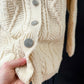 Vintage 80s Ireland Carraig Donn Aran Cream Pure New Wool Cardigan Sweater