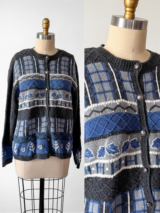 Vintage Christopher & Banks Gray Blue Hand Embroidered Cardigan (L)