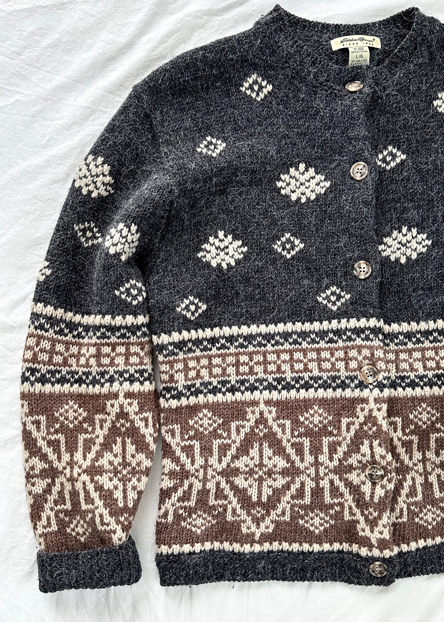 Vintage 90s Eddie Bauer Fair Isle Wool Alpaca Cardigan Sweater (L)