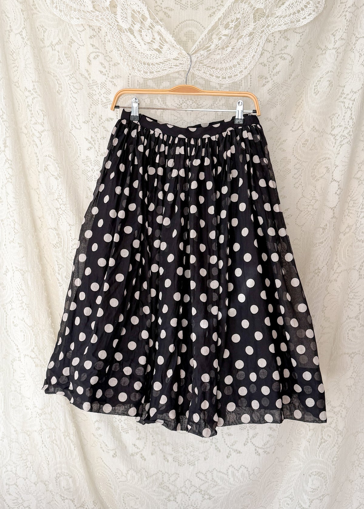 Vintage 1950s Gotham Original Black & White Polka Dot Full Circle Skirt with Petticoat
