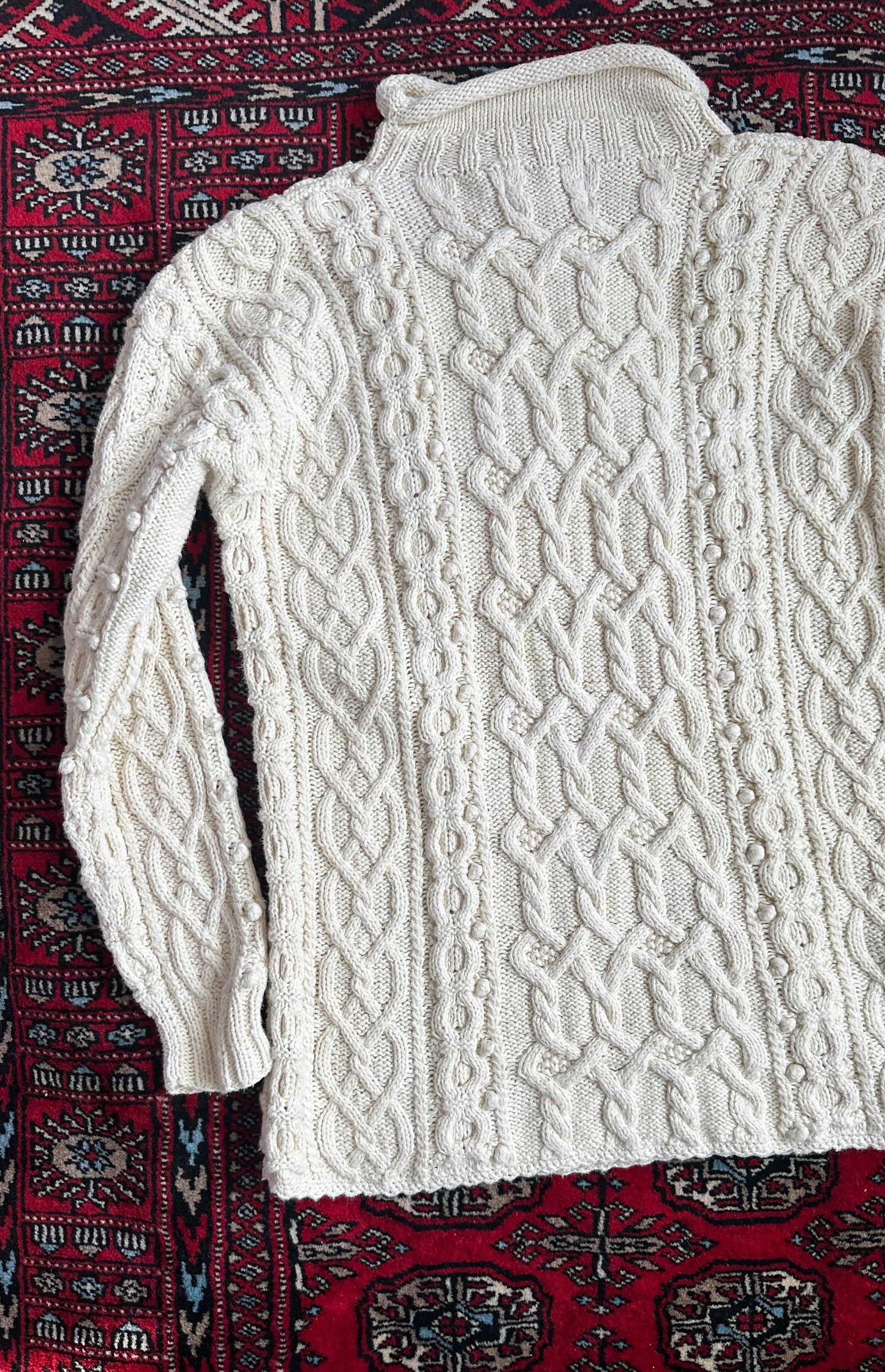 Yarnworks Handknit Cozy Cream Heavy Knit Roll Neck Sweater (M)