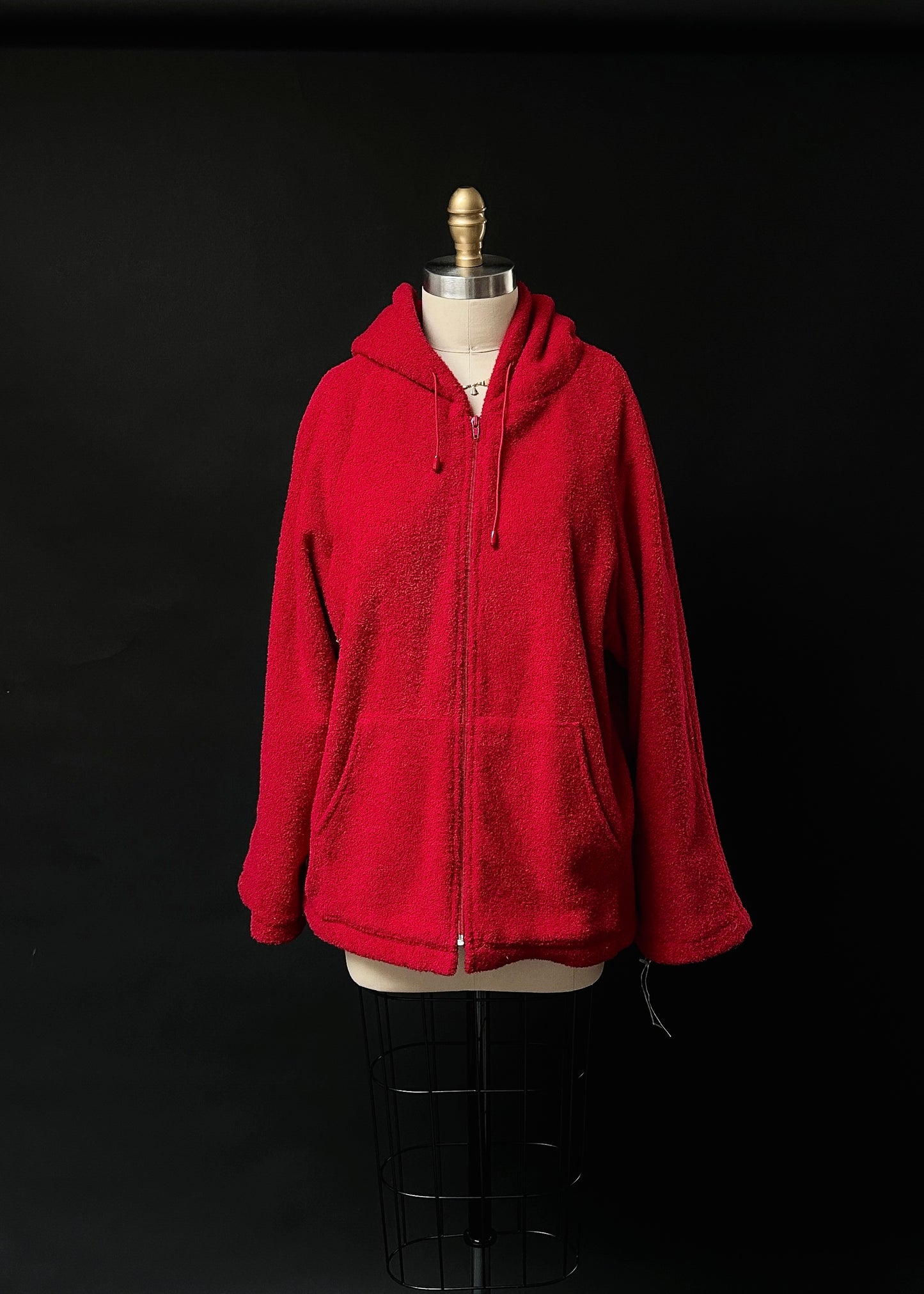 NEW Vintage 90s Sandro Fuzzy Red Hooded Coat (L)