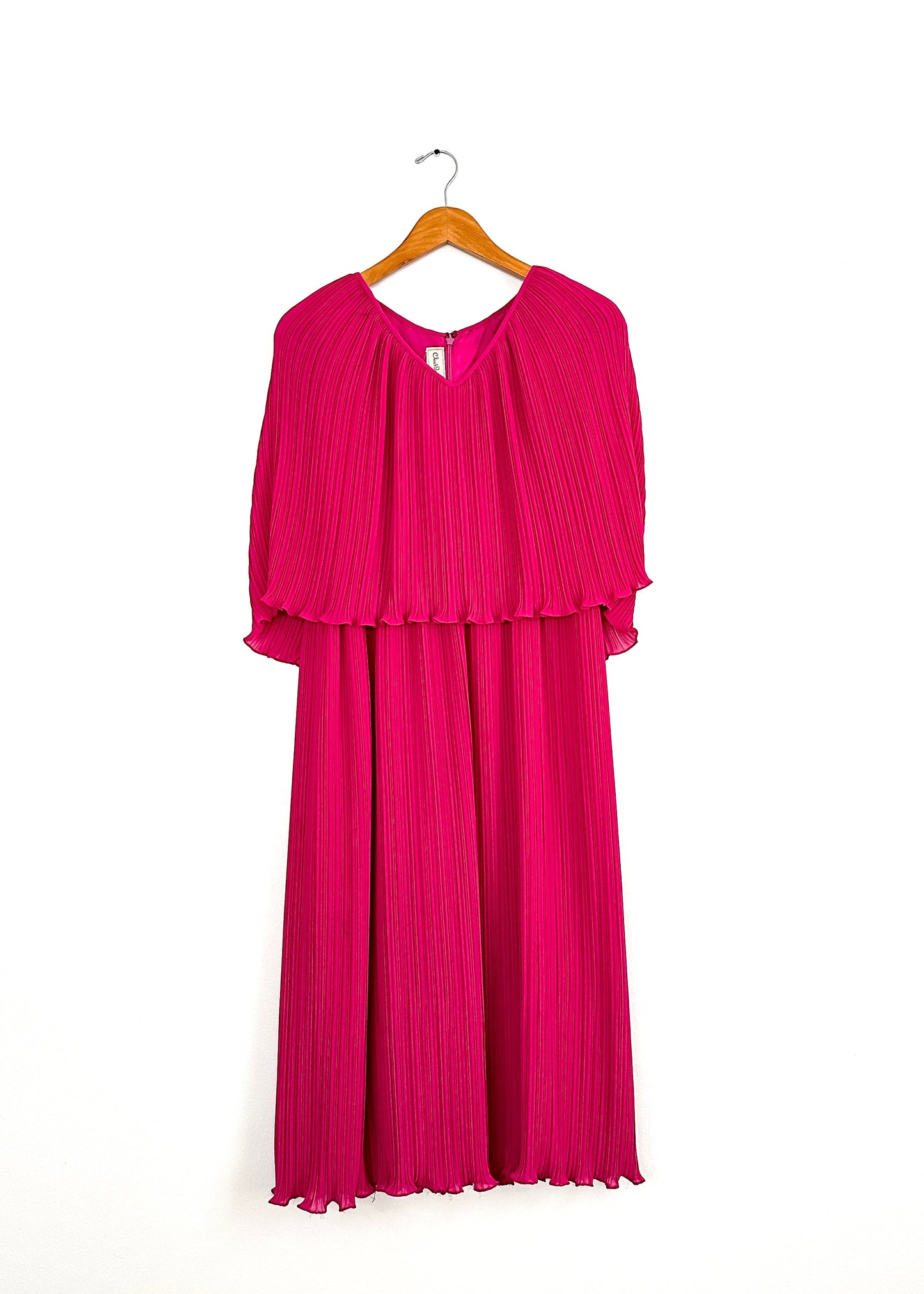 Vintage Chisholm Halle Magenta Dark Pink Pleated Cape Top Dress (M)