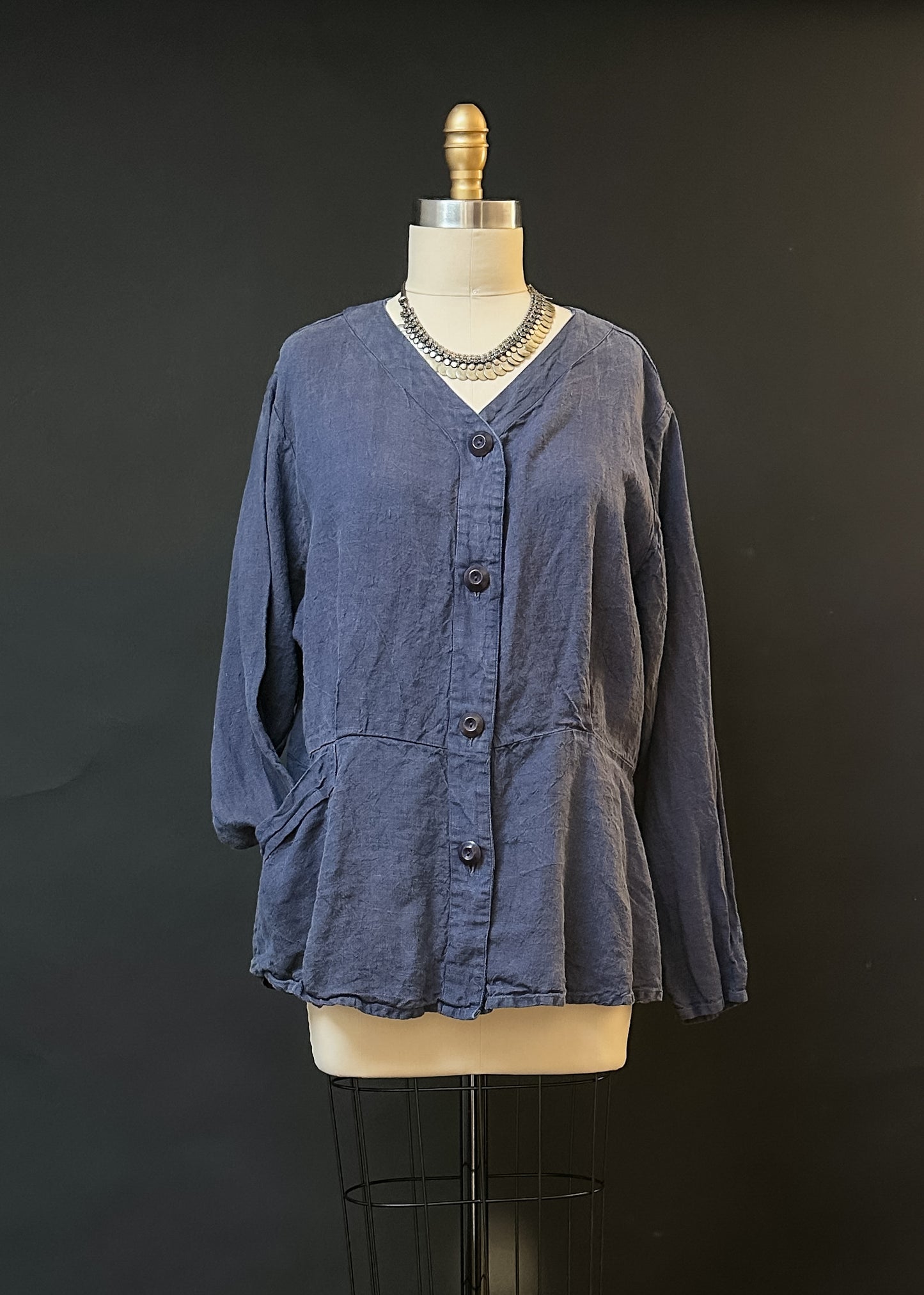 Flax by Jeanne Engelhart Navy Blue 100% Linen Jacket (M)