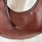 Gucci Mahogany Brown Leather Half Moon Crescent & Woven Shoulder Purse