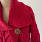Aran Carraig Donn Irish Cranberry Red 100% Merino Wool Button Knit Sweater