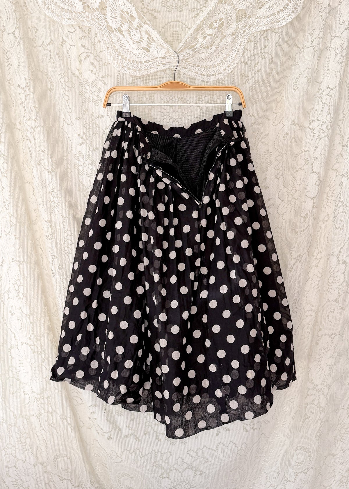 Vintage 1950s Gotham Original Black & White Polka Dot Full Circle Skirt with Petticoat
