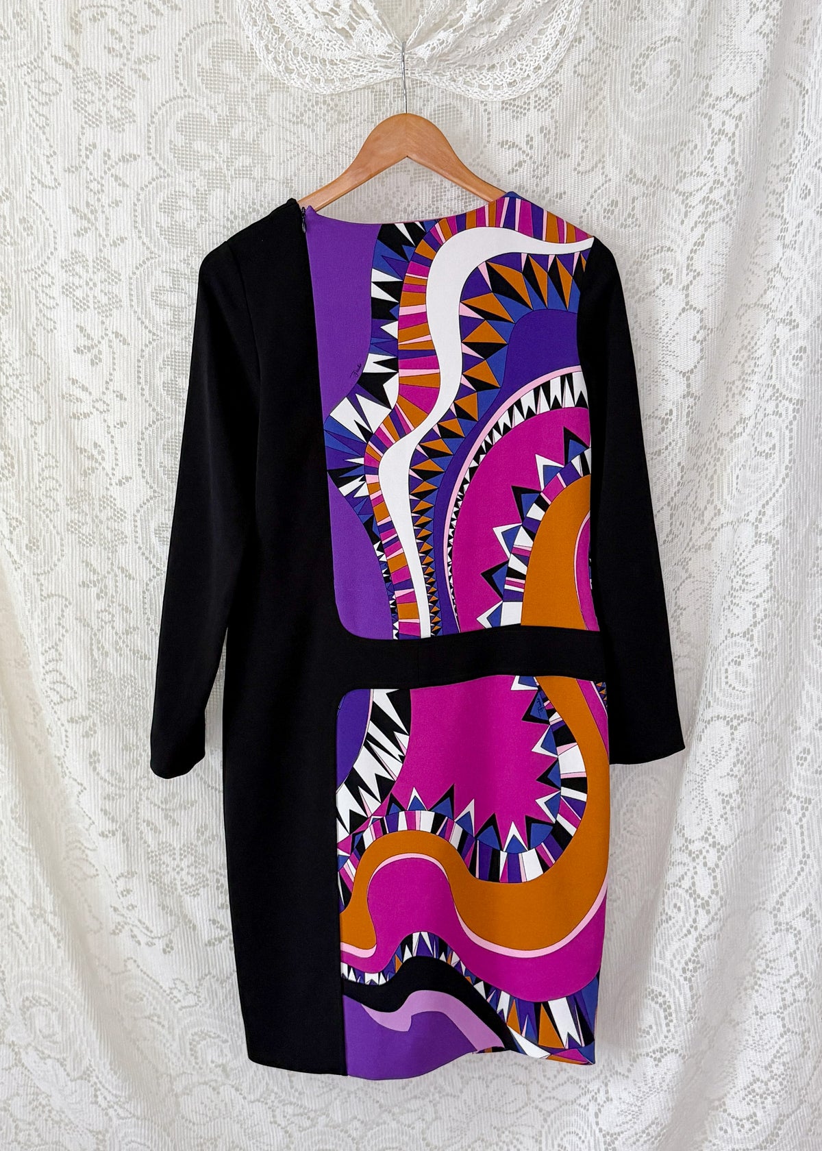Emilio Pucci Magenta Black Purple Signature Print Silk Lined Dress (US 6)
