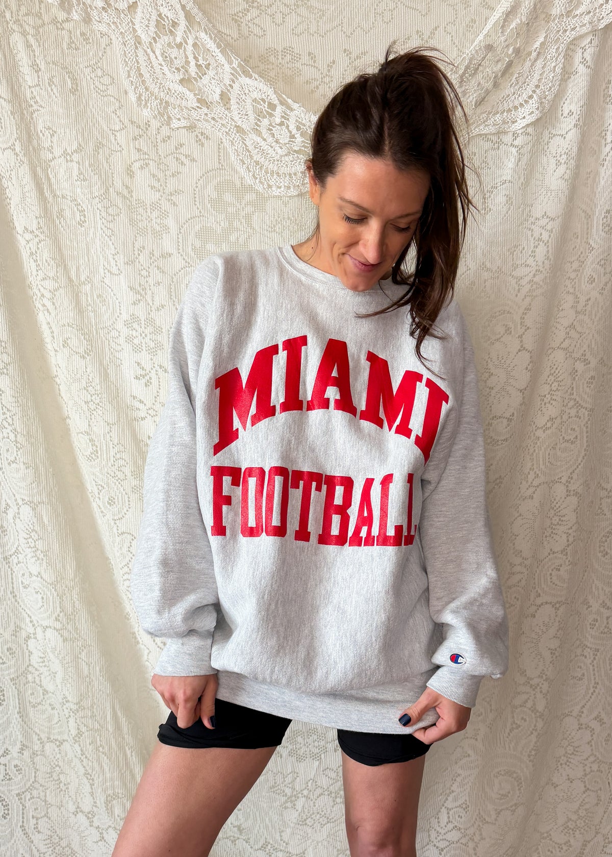Vintage 90s Champion Reverse Weave Miami Football Sweatshirt Gray XXL USA