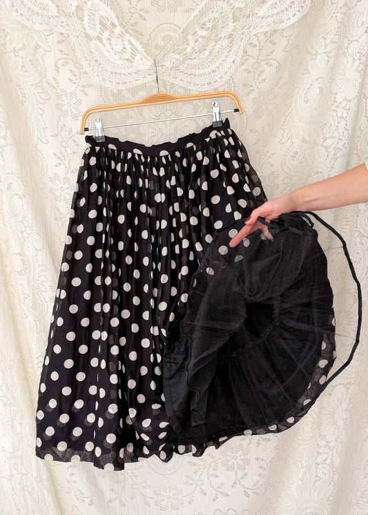 Vintage 1950s Gotham Original Black & White Polka Dot Full Circle Skirt with Petticoat