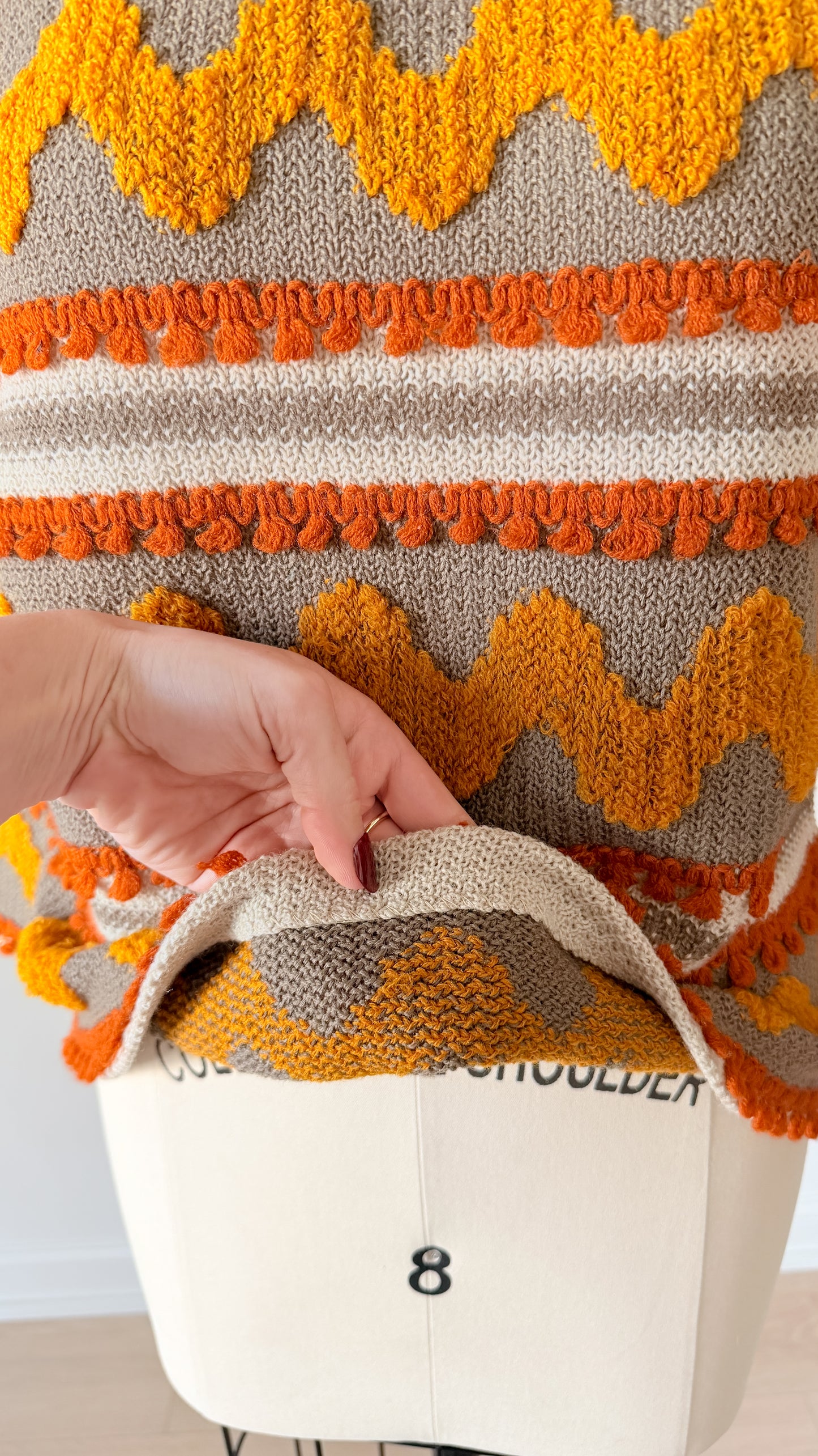 Vintage 70s Petti Glen Orange Brown and Yellow Knit Top (M)