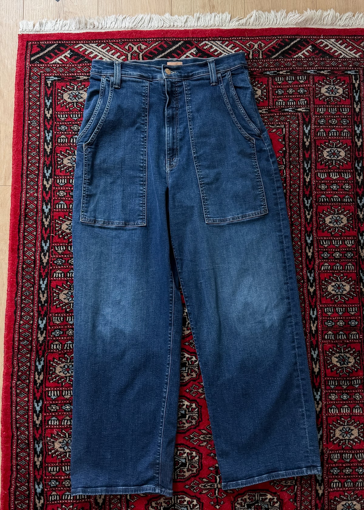 Mother The Quarter Breaker Flood Denim Jeans in Dark Wash Howdy (32)
