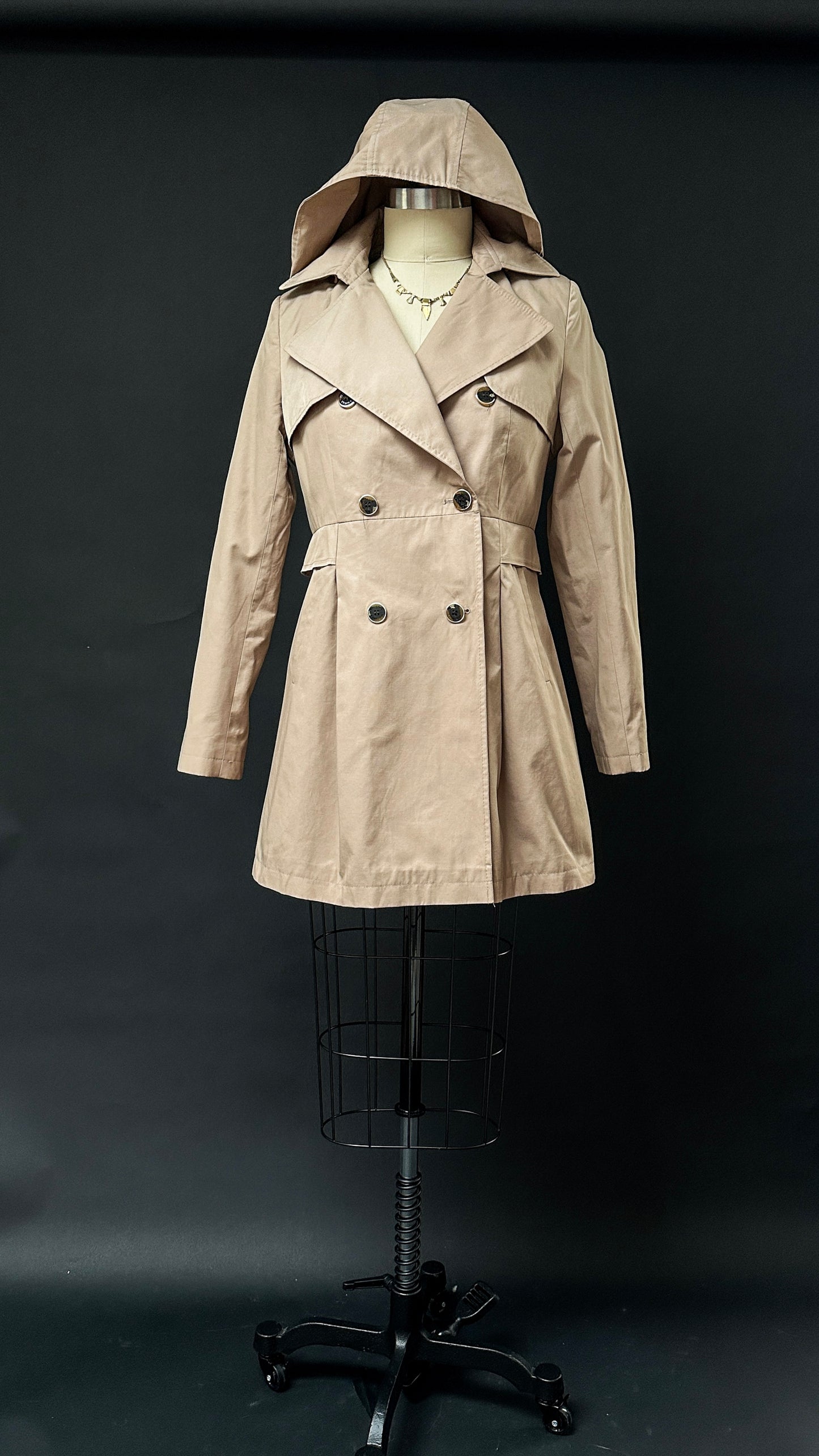 Via Spiga Khaki Brown Hooded Skirted Water Resistant Trench Coat (S)