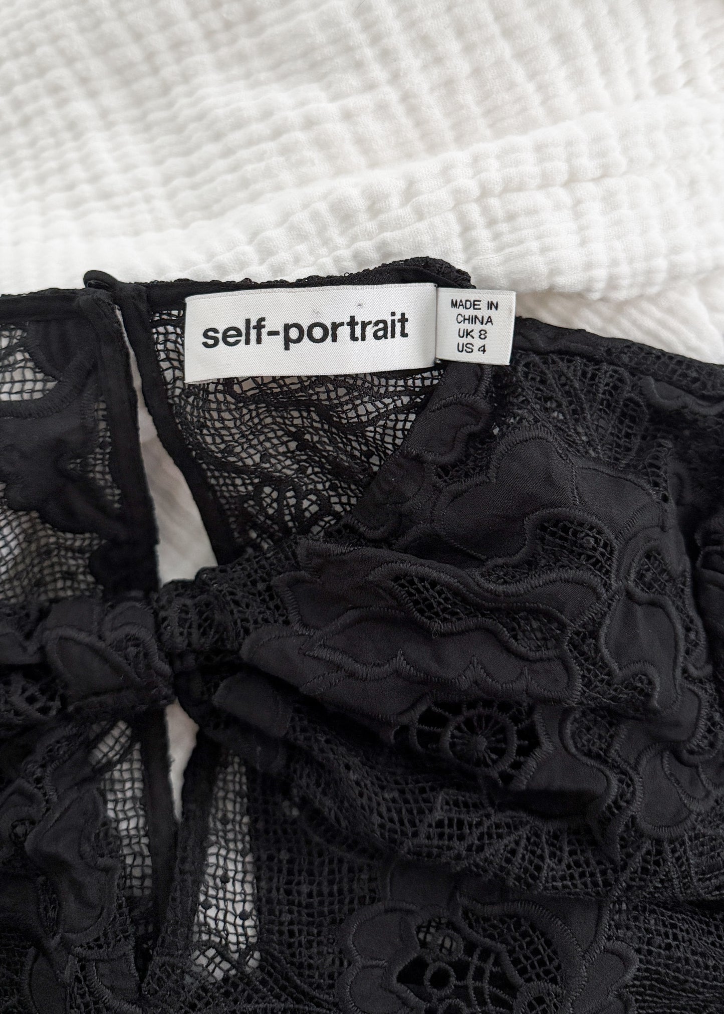 Self-Portrait Black Lace Cap Sleeve Mini Dress (US 4)