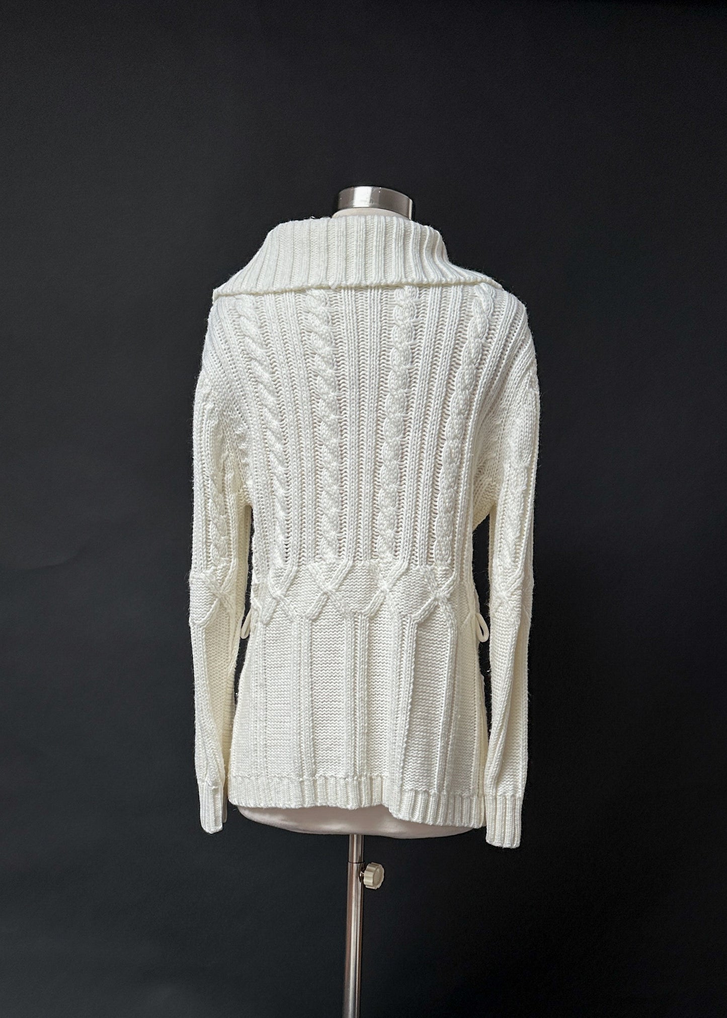 Vintage 70s Cream Folded Collar Thick Knit Cardigan (S/M)