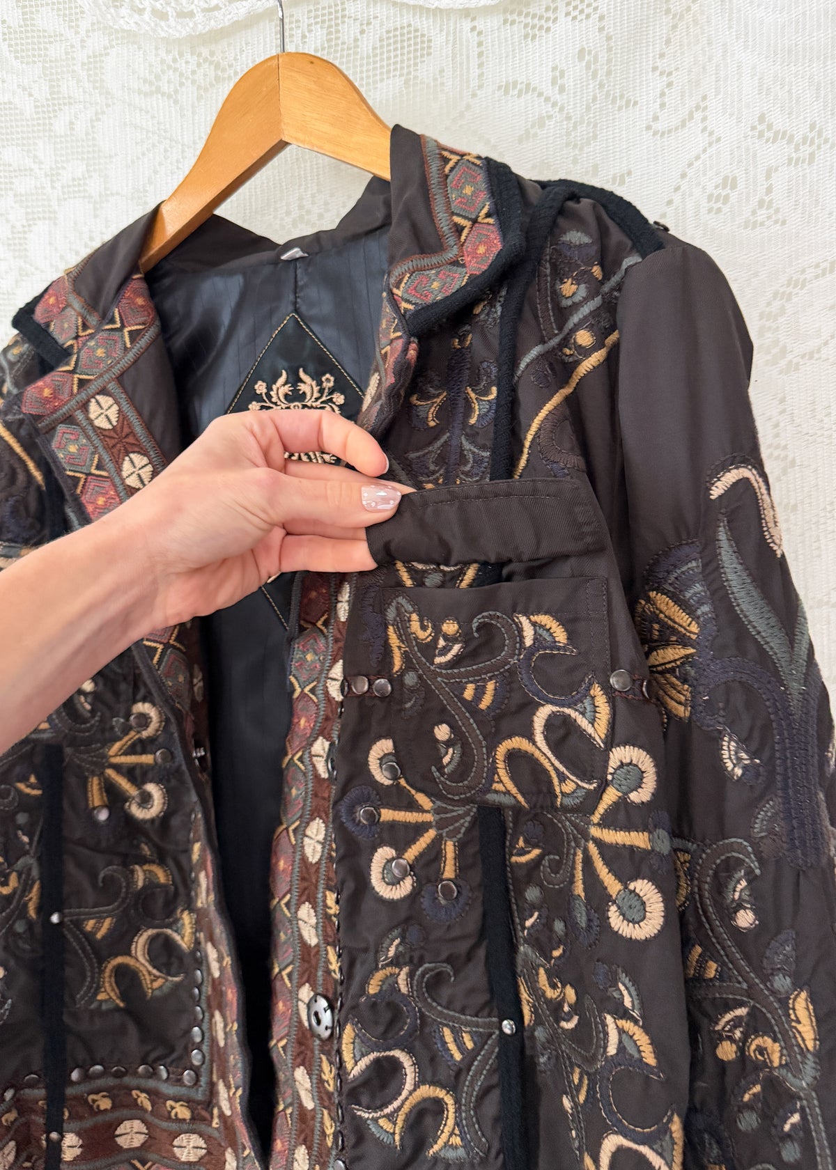 BIYA by Johnny Was Olive Brown Embroidered Studded Boho Moto Jacket