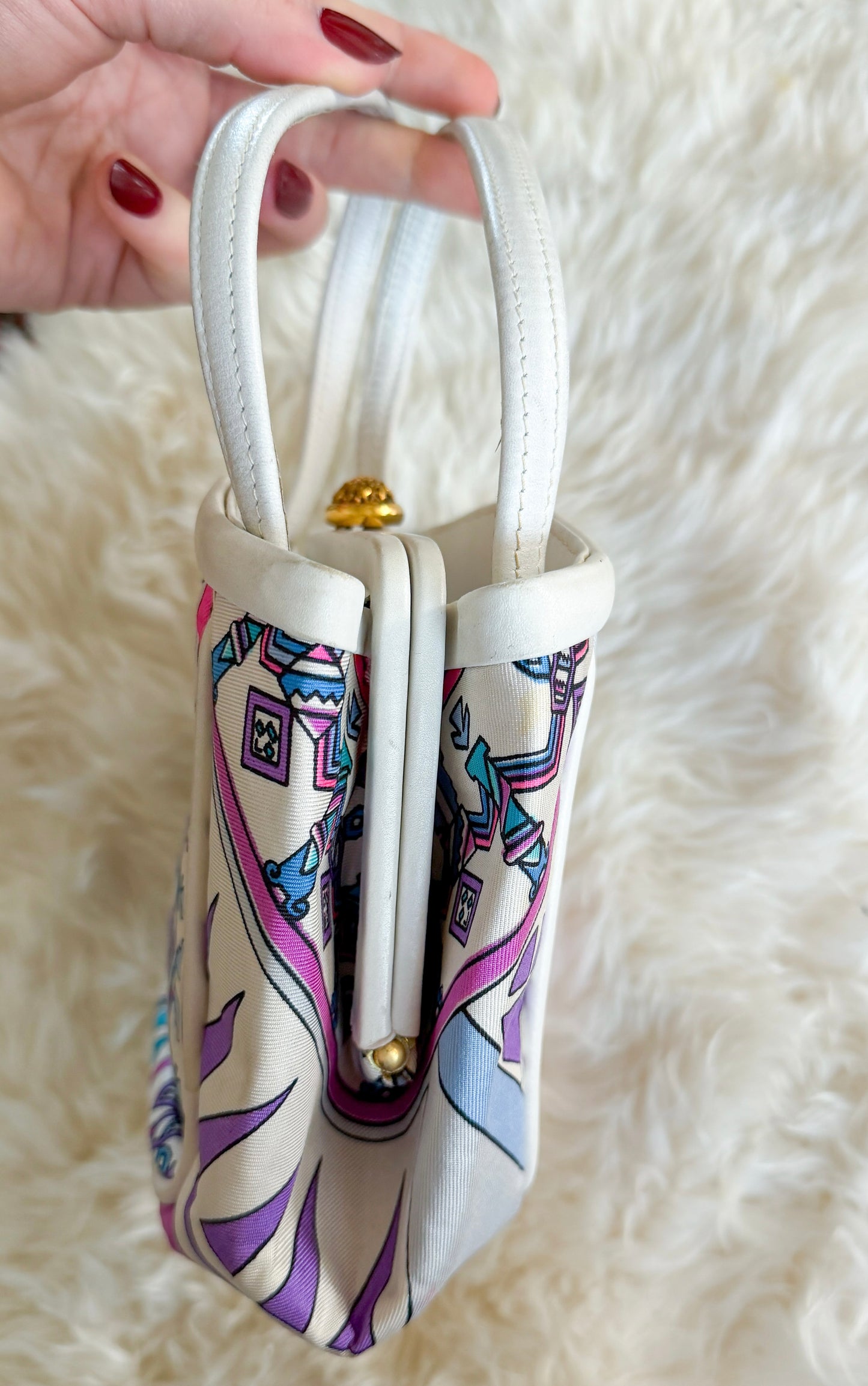 Emilio Pucci by Jana 1960s RARE Abstract Silk and Leather Top Handle Purse