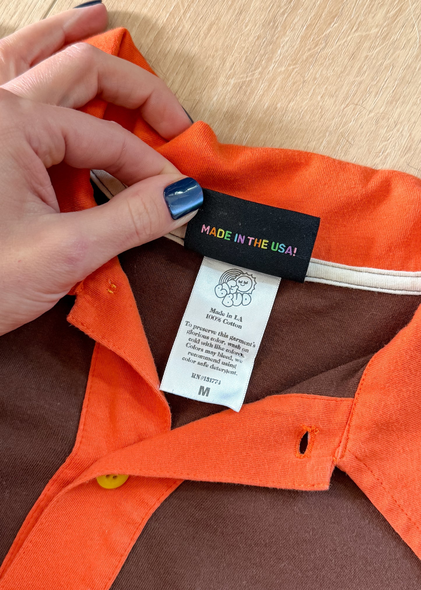 Big Bud Press Peanut Butter Cup Brown Orange Yellow Colorblock Polo Top (M)