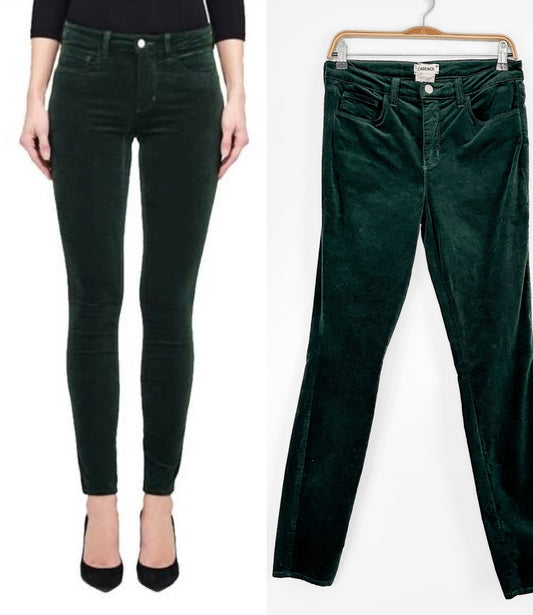 L’AGENCE Marguerite High Rise Velvet Slim Pants in Evergreen (28 or 6)