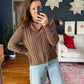 Brown & Tan Knit Collared Pullover Sweater (M)