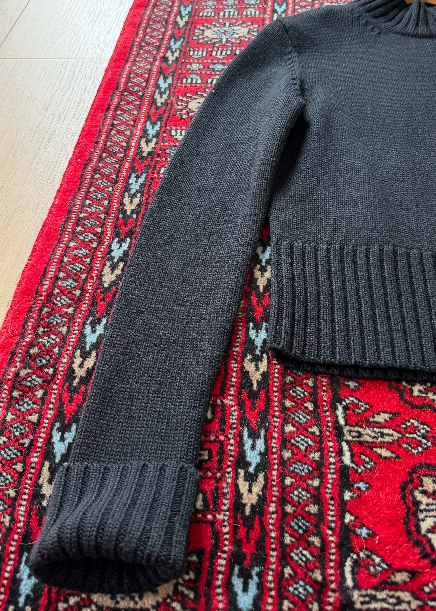 Vintage 00s Ann Taylor Black Italian Merino Wool Mock Neck Sweater (M)