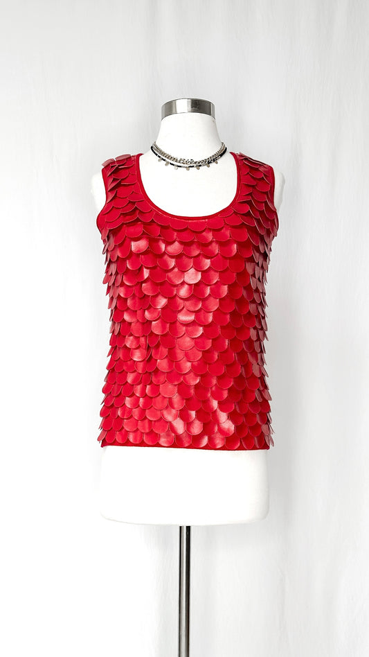 One7Six Red Faux Leather Scale Knit Top (M)