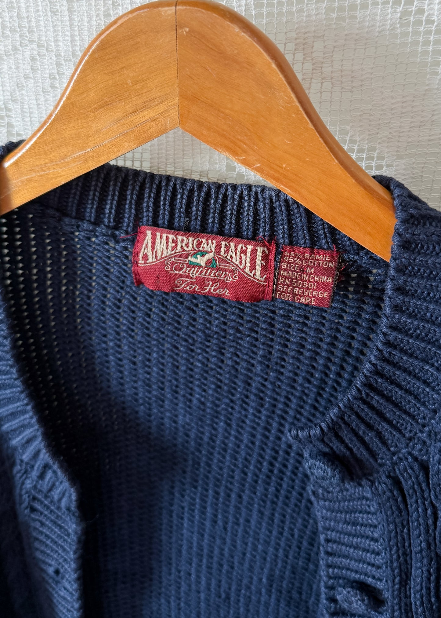 Vintage 90s American Eagle For Her Navy Embroidered Cardigan Sweater (M)