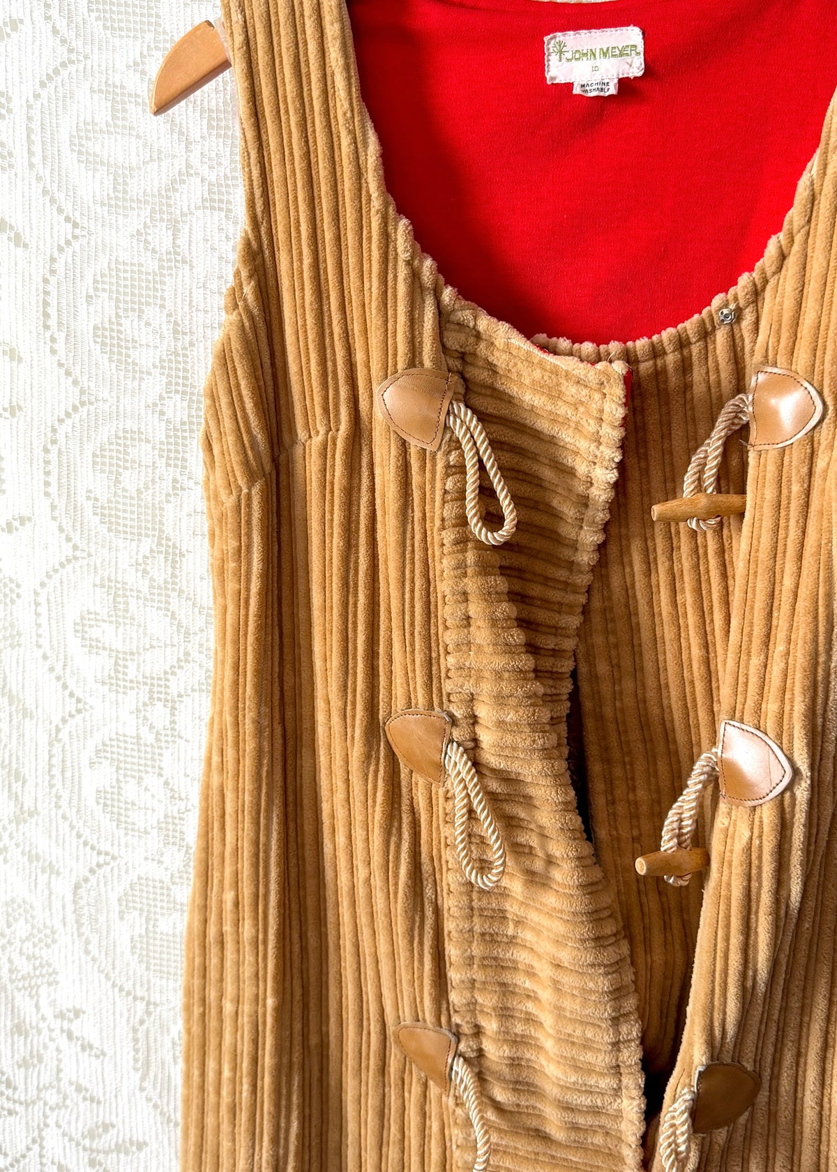 Vintage 70s John Meyer Tan Corduroy Toggle Jumper Dress