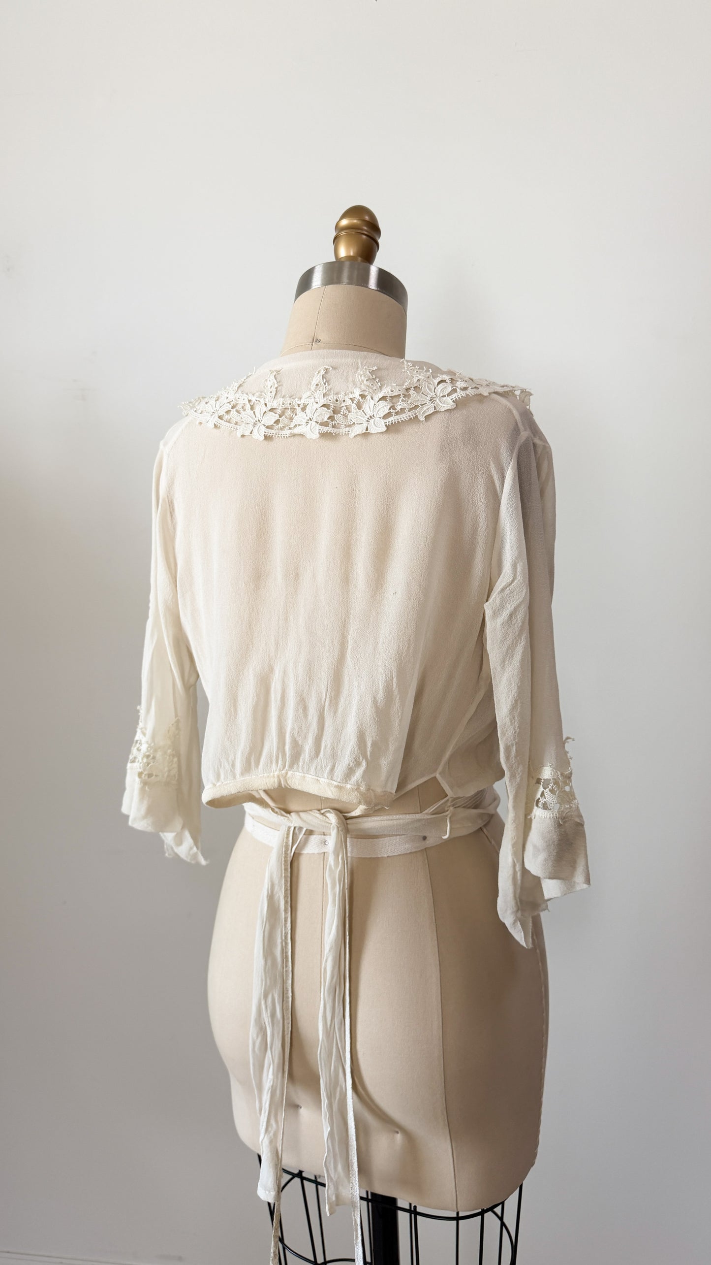 Antique Edwardian Silk Lingerie Blouse with Irish Crochet Lace  c. 1905–1915