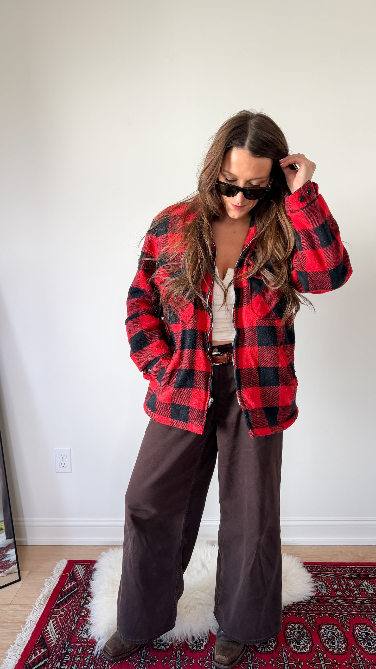 Vintage Marc Richards Classic Buttalo Plaid Sherpa Fleece Lined Insulated Jacket (M)