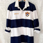 Vintage 90s 00s Polo Ralph Lauren Navy White Striped Crest Rugby Shirt (XL)