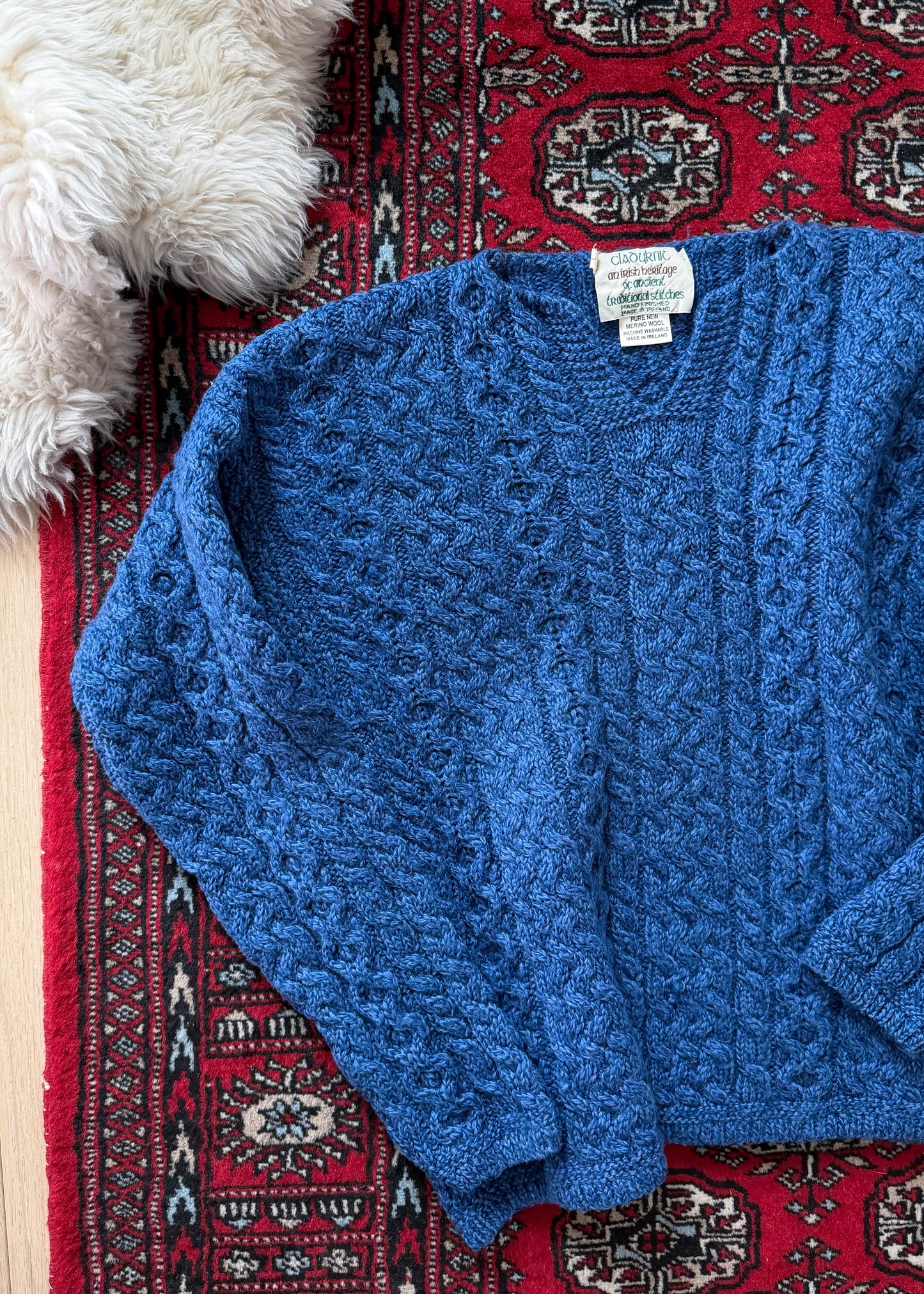 Vintage Cladyknit Women's Fishermen Blue Irish Merino Wool Sweater