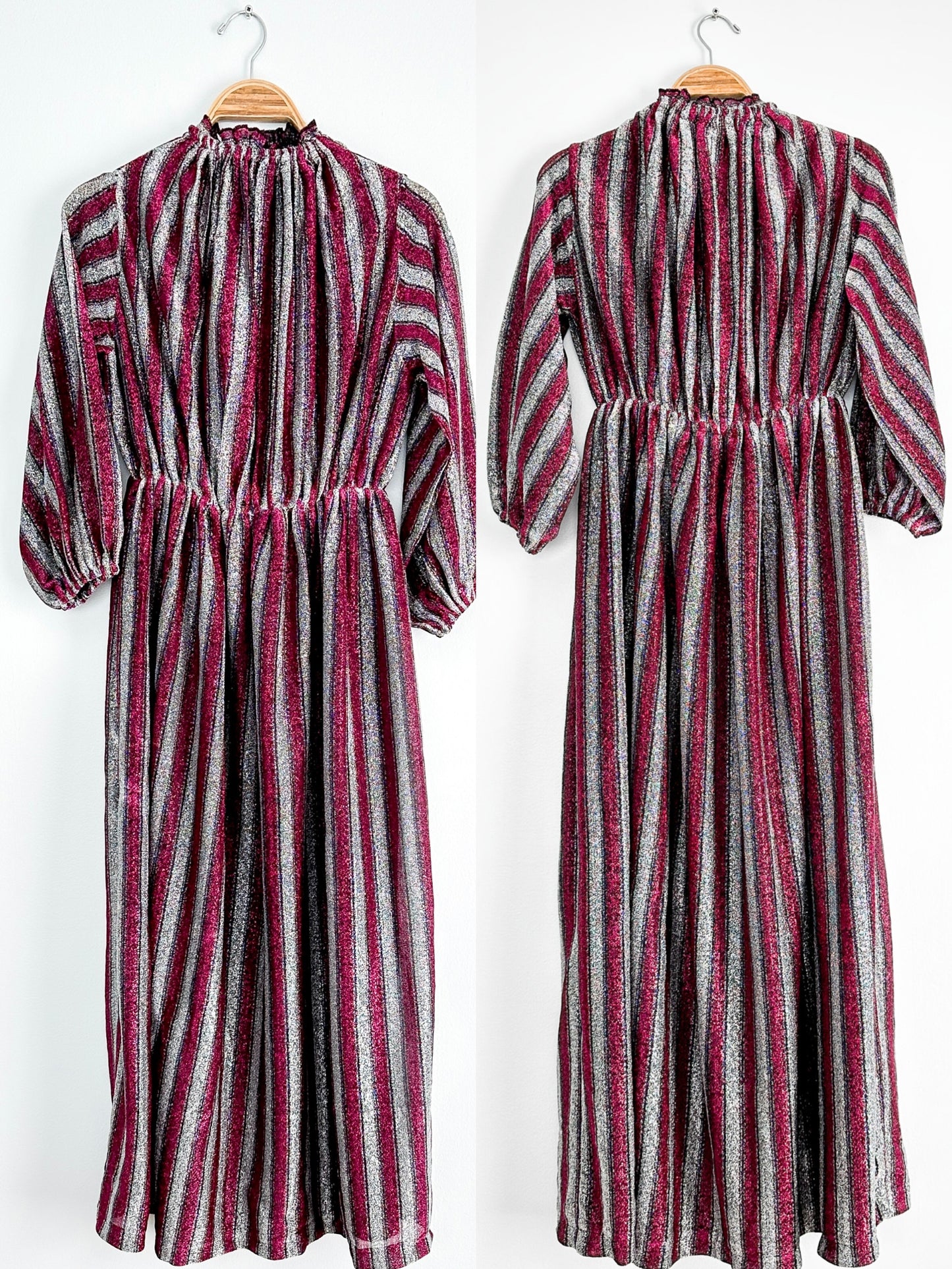Vintage 70s Magenta and Silver Dancing Queen Maxi Dress (S)