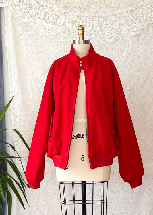 Vintage 90s Polo Ralph Lauren Red Wool Harrington Bomber Jacket