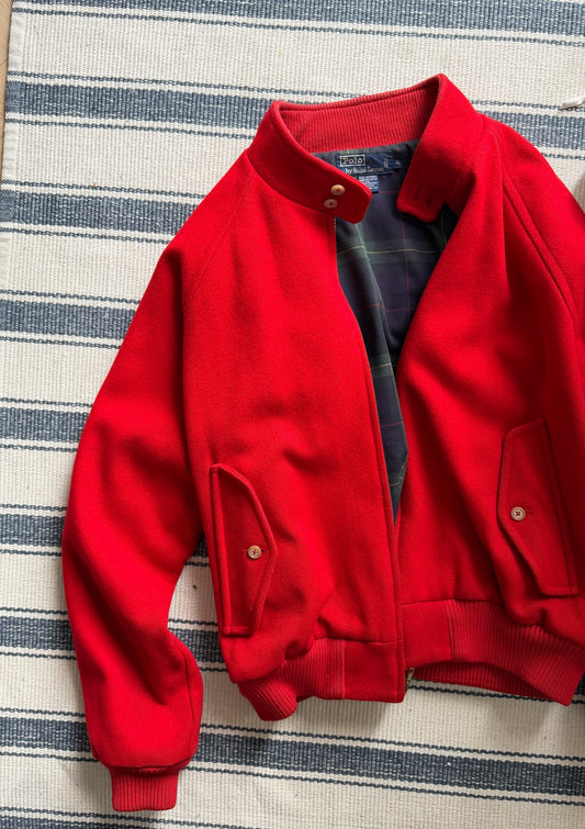 Vintage 90s Polo Ralph Lauren Red Wool Harrington Bomber Jacket