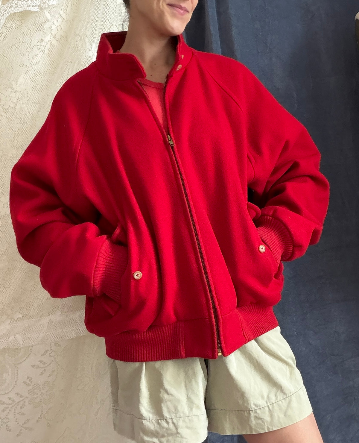 Vintage 90s Polo Ralph Lauren Red Wool Harrington Bomber Jacket