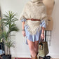 Vintage 60s Gray Ivory Heavy Wool Poncho Cape Sweater