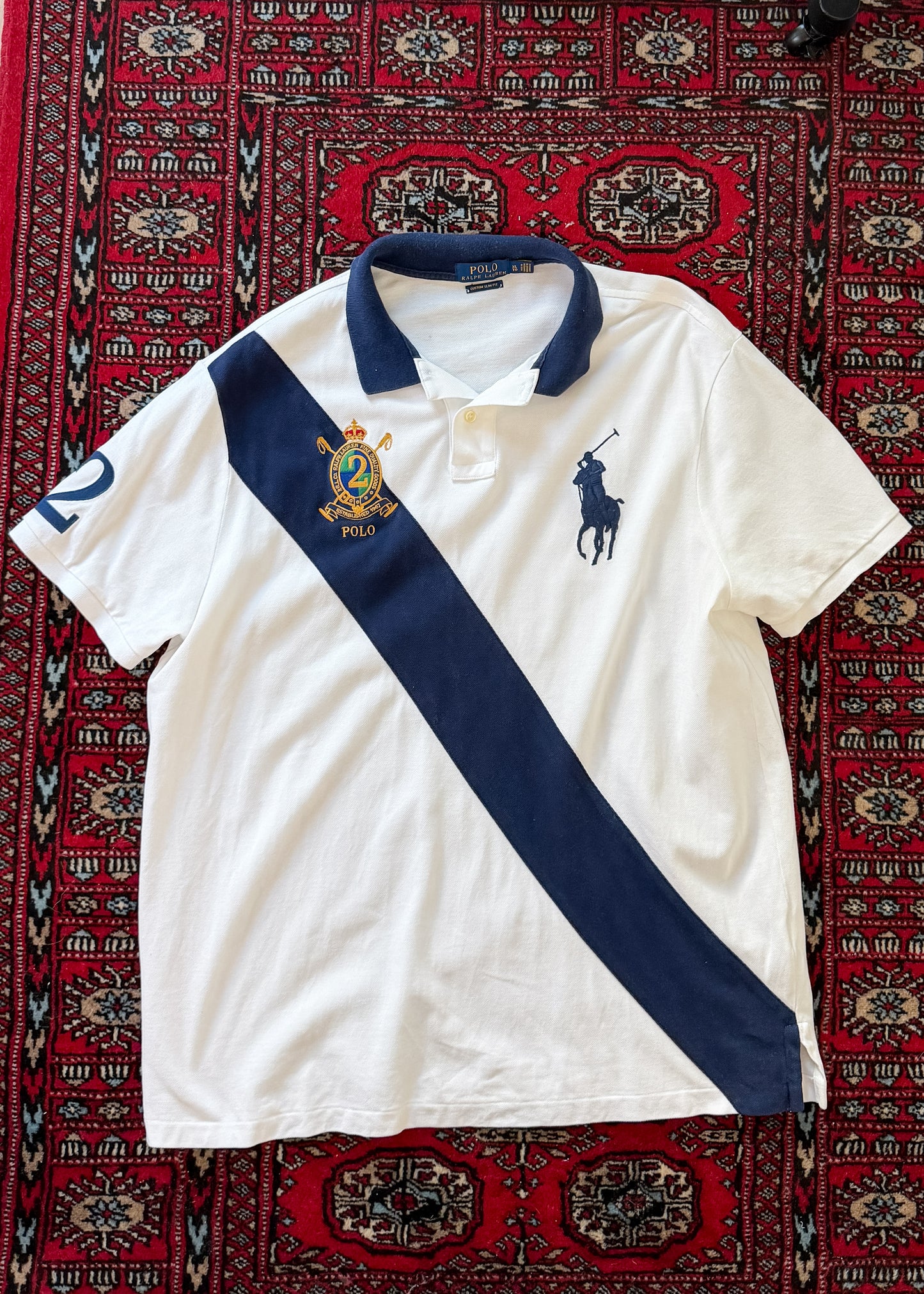 Polo Ralph Lauren Big Pony #2 Sash Polo Shirt White Navy (men's XL)