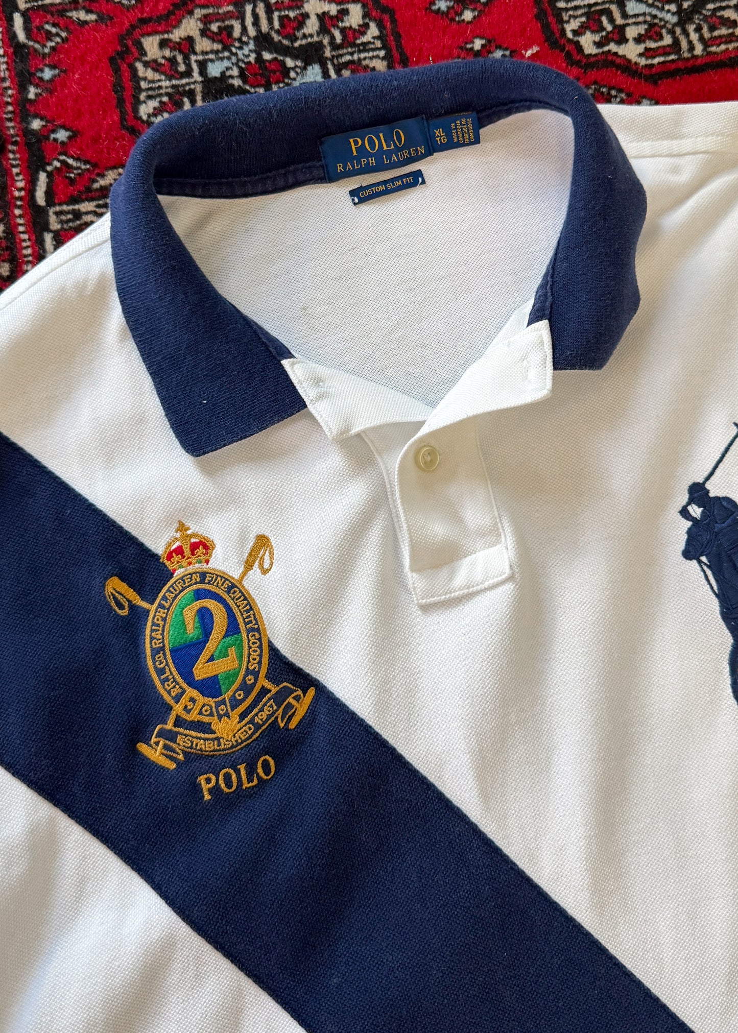 Polo Ralph Lauren Big Pony #2 Sash Polo Shirt White Navy (men's XL)