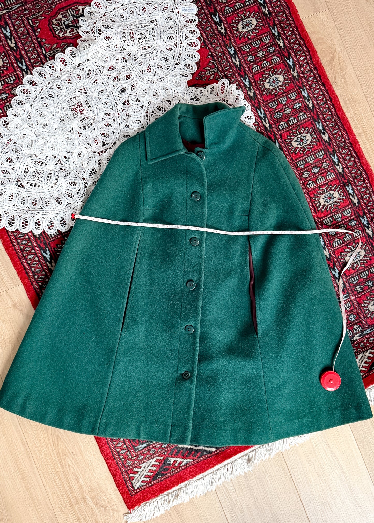 Vintage 60s Young Pendleton Dark Green Wool Cape Coat | Pure Virgin Wool Mod Cape