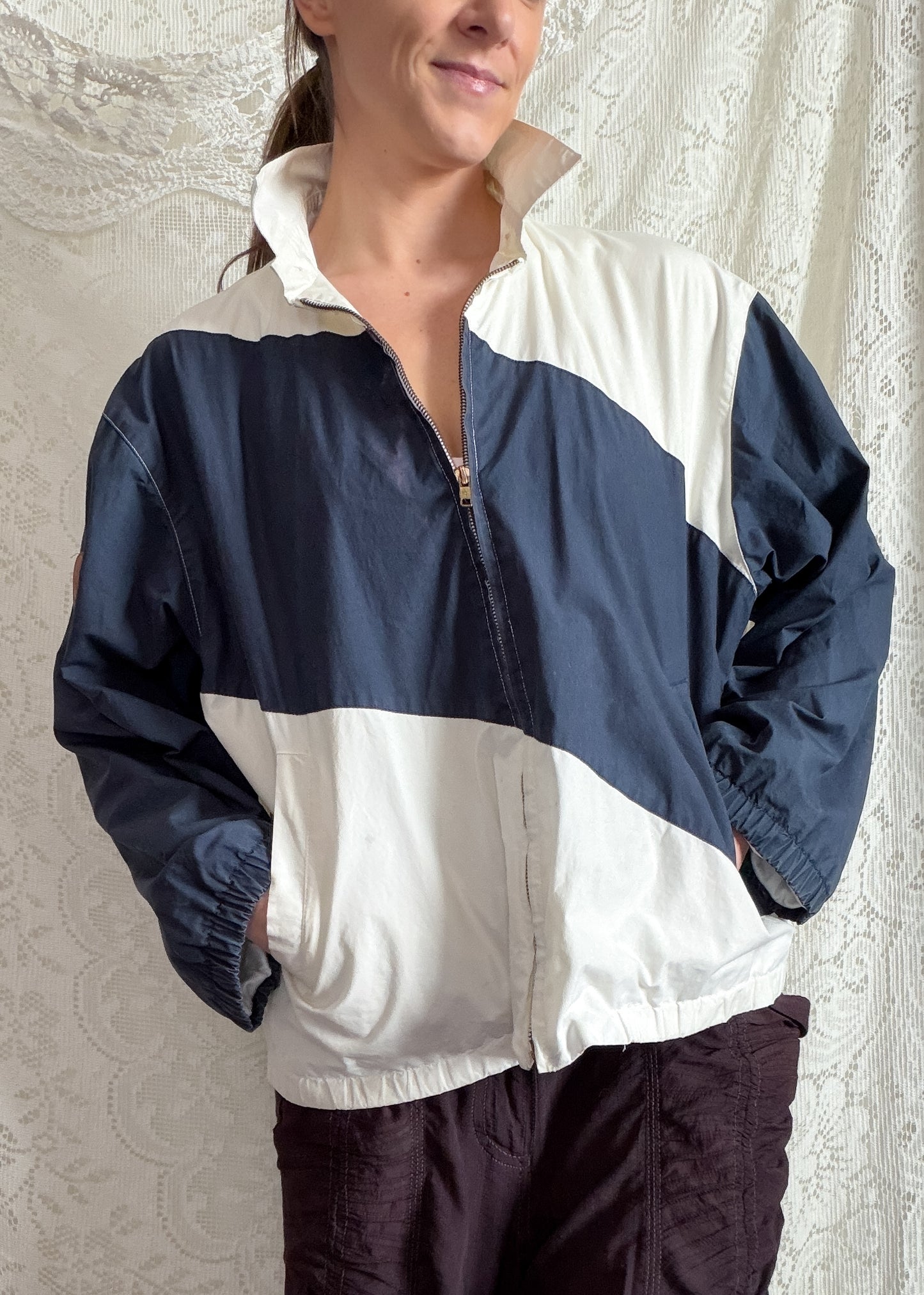 RARE Vintage Ralph Lauren Equestrian Jacket White Navy Polo Horse Tack Print Graphic