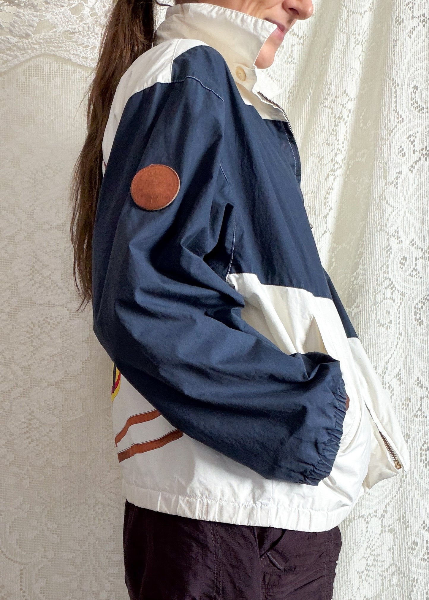 RARE Vintage Ralph Lauren Equestrian Jacket White Navy Polo Horse Tack Print Graphic