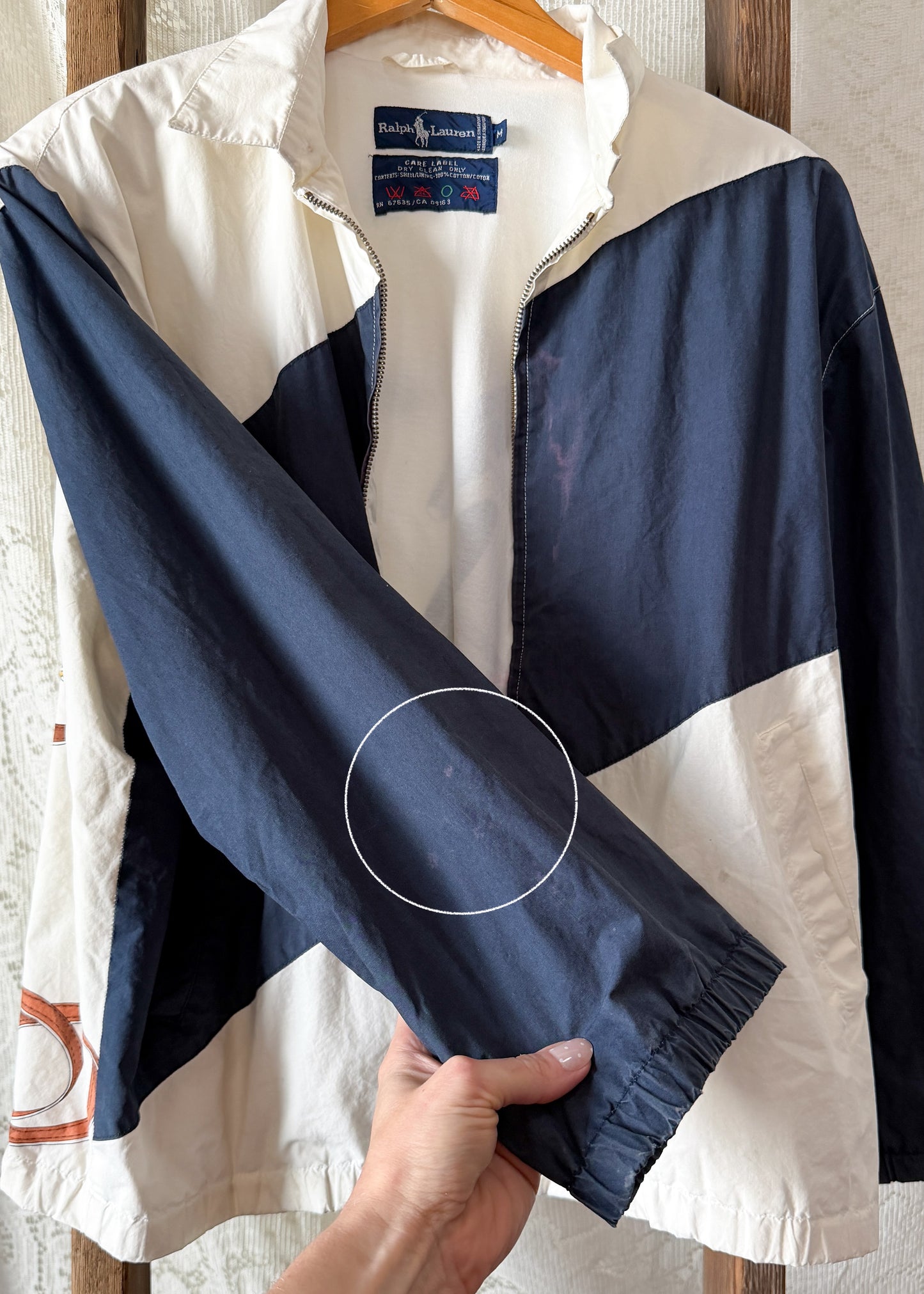 RARE Vintage Ralph Lauren Equestrian Jacket White Navy Polo Horse Tack Print Graphic