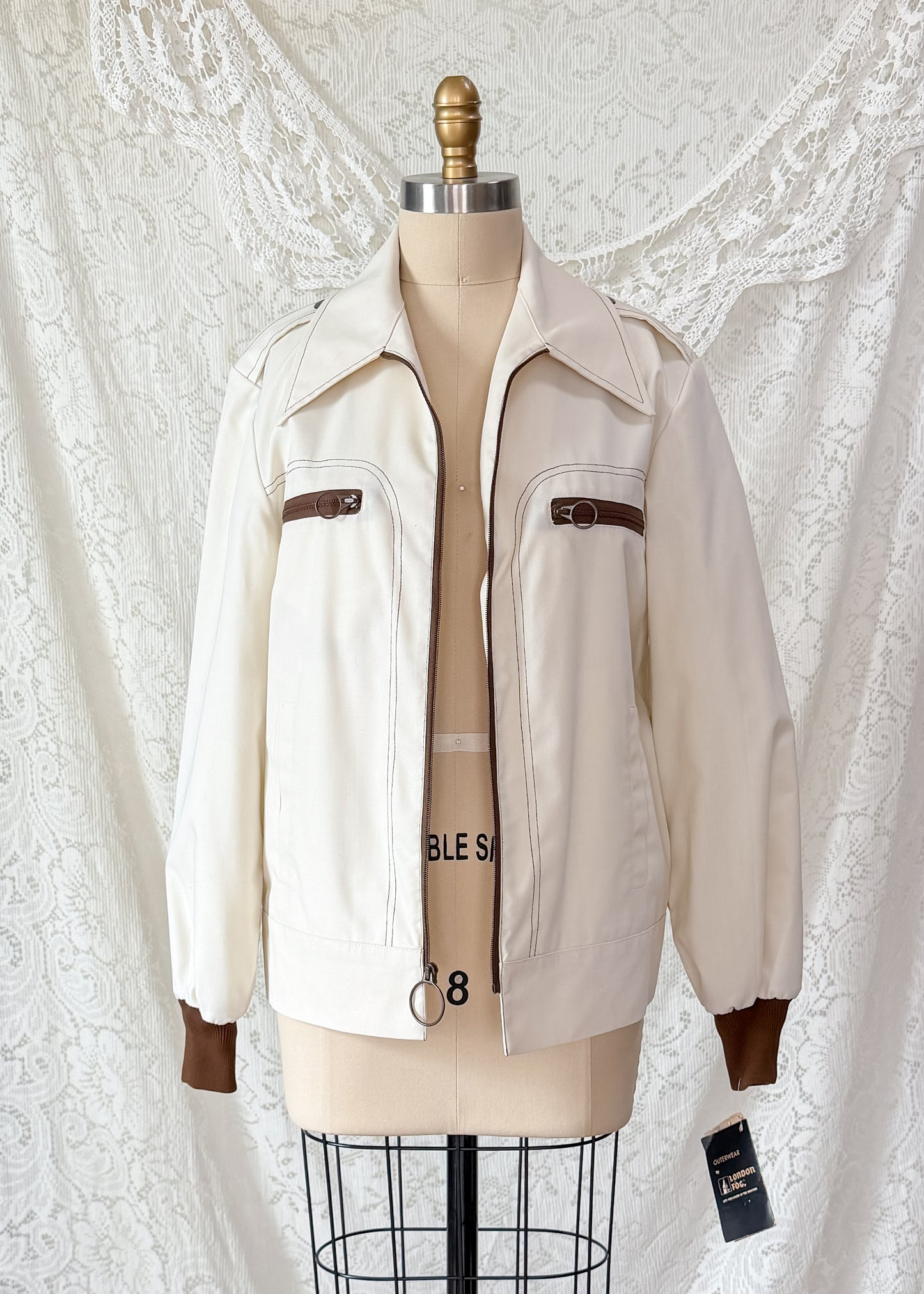 Vintage 70s London Fog Cream O Ring Zip Jacket Deadstock (40 or M)