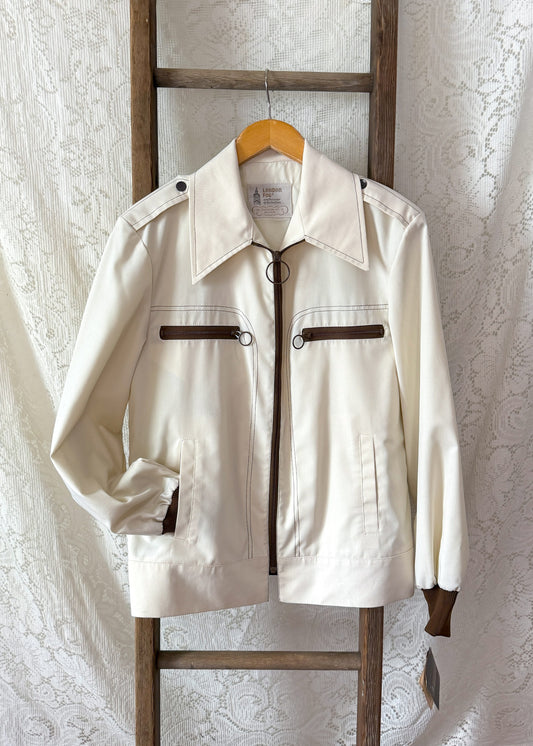 Vintage 70s London Fog Cream O Ring Zip Jacket Deadstock (40 or M)