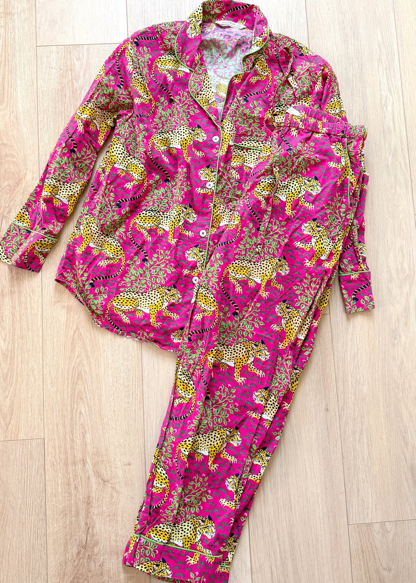 Printfresh Pink Bagheera Long Sleeve & Pants Organic Cotton Pajama Set (S)